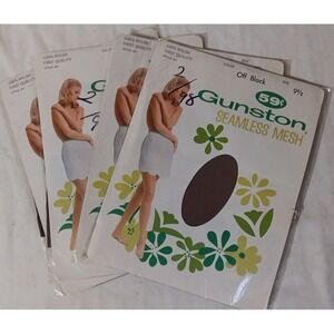 Vtg Gunston Nylon Pantyhose Sz 9.5 Seamless Mesh Off Black 4 Pkgs NOS 60's
